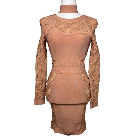 House of CB Cressida Bandage Bodycon Tan Dress Size Medium - Picture 3 of 9